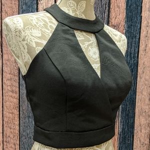 Cross Front Crop V Black Prom Separates Top Only